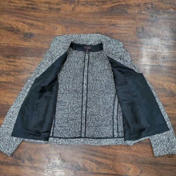 Escada Tweed Long Sleeve Collared Single Breasted Office Work Blazer Gray 44 - Picture 3 of 16